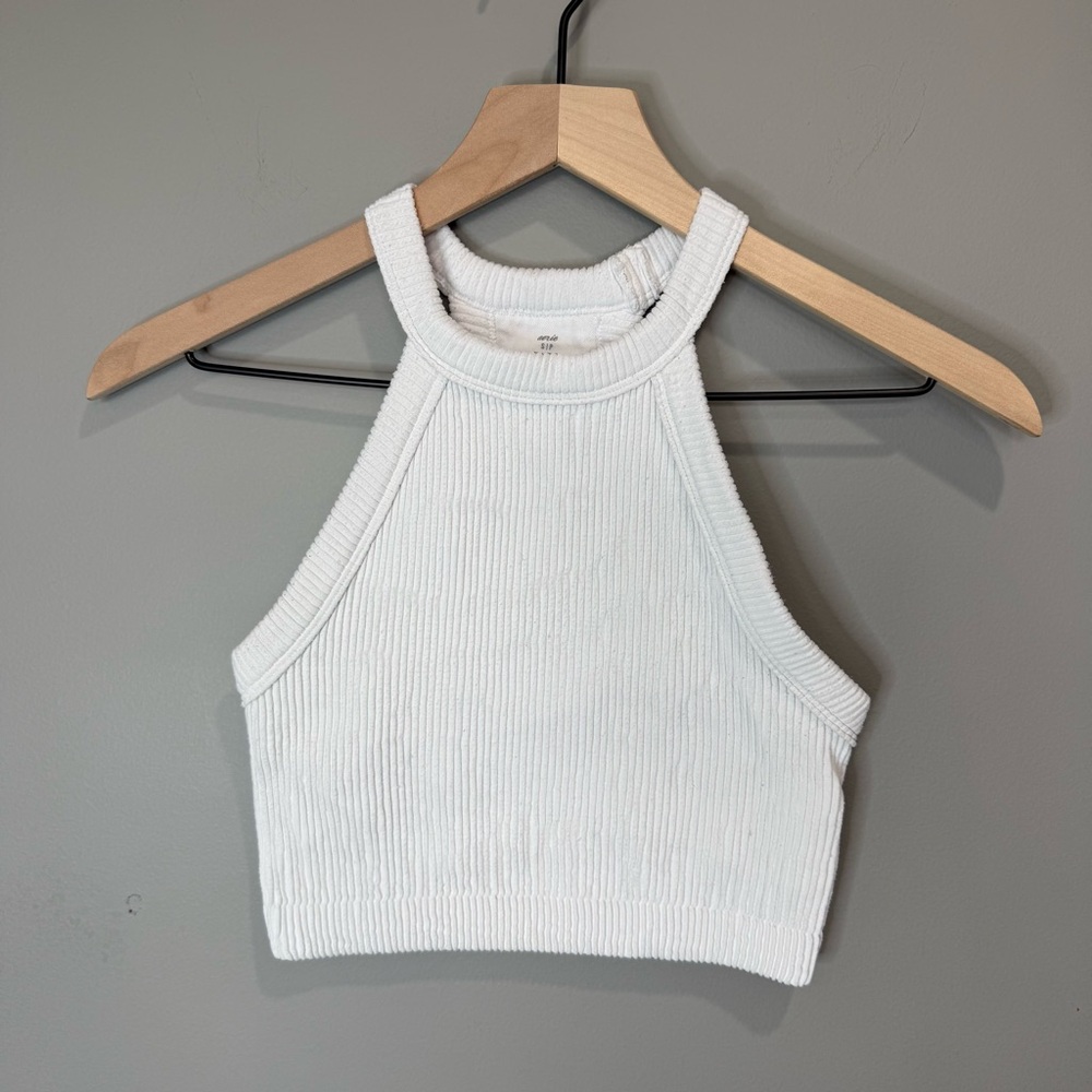 Aerie White Ribbed Crop Top Size Small